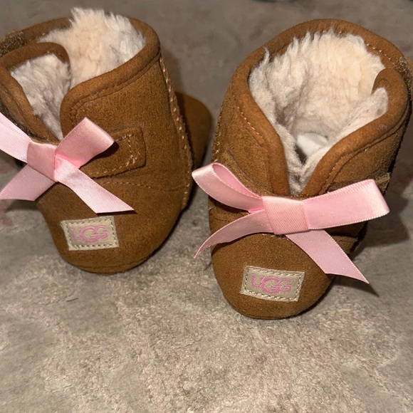 UGG Other - UGG Brown Baby Boots with Pink Bow